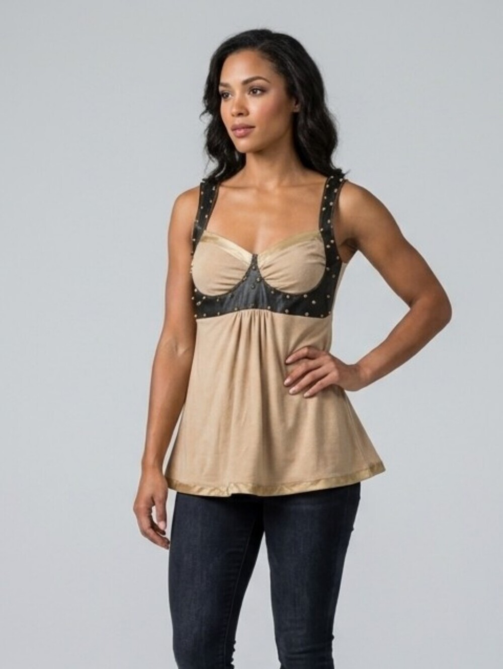 dh NEW YORK Beige Camisole with Black Studded Straps